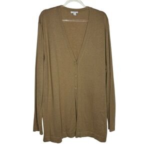 J Jill Womens XL Tan Cardigan Sweater Wool Blend V-Neck Longline Old Money
